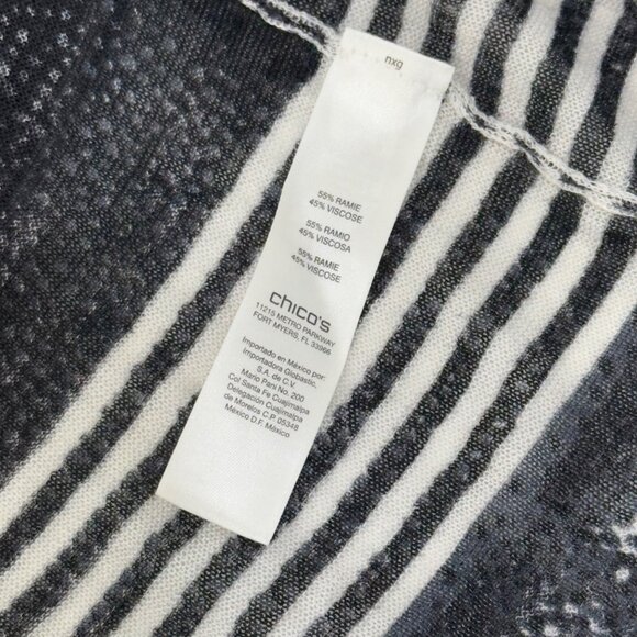 Chicos Women Long Open Front Duster Cardigan Sweater Size 2 Black&White Striped - Picture 4 of 12
